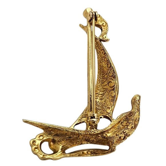 1928 Brand Sail Boat Brooch Clear Rhinestone Blue Enamel Vintage Pin - Picture 5 of 8
